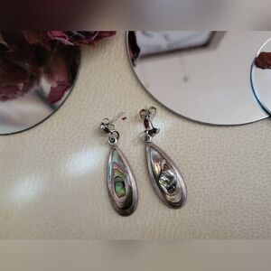 Mexican sterling silver drop earrings featuring abalone shell inlays